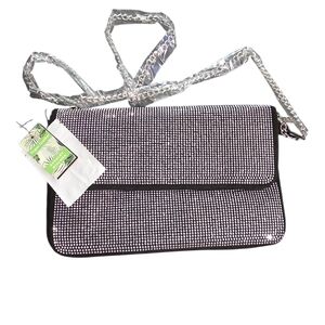# 86 Badgley Mischka Black Ultra Suede With Silver Sequins Crossbody Bag